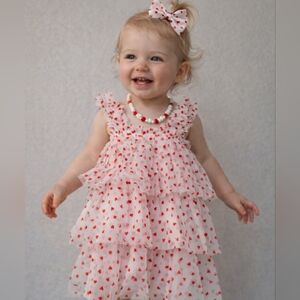 Charming Tiered Baby Dress with Heart Pattern